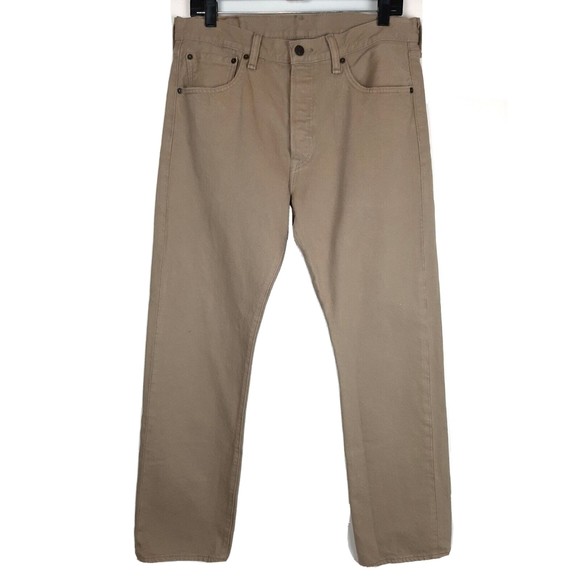 Levis 501 Tan Beige Button Fly 5 Pocket Denim Jeans Pants Mens Size 32 x 30 - Picture 1 of 12
